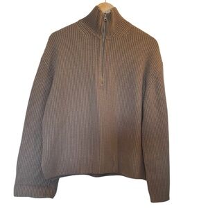 & OTHER STORIES Tan Wide Sleeve Ribbed Mock Turtleneck Half-Zip Sweater - Sz XS